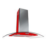 Coifa Ilha Terim 90cm Vidro Curvo Vermelho com Inox