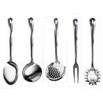 Colher Aço Inox Kit 5 Peças Utensílios Conha Garfo Espátula - Well