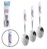Colher De Mesa De Metal Cabo Porcelana Rosa Com Azul Kit Com 3 Pecas - Fu xing