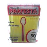 Colher Descartável para Sobremesa Amarela com 50 Unidades Prafesta