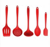 Colheres De Silicone Maciço 5 Pçs Vermelho Para Panela Agata - Clink