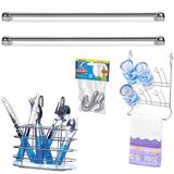 Combo 2x Barra Suspensa, Escorredor Porta Copos, Escorredor Porta Talheres, Kit 6 Ganchos - Arthi