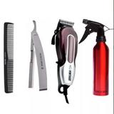 Combo barbershop maquina de corte vintage 220v mq hair + navalhete + pente barbeiro + borrifador marco boni