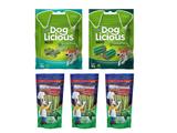 Combo de petiscos para cachorro controle de tártaro, hálito e higiene Bucal: 3 Deliciosso Menta + 2 DogLicious Dental Fresh - Deliciosso doglicious