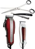 Combo máquina de corte wahl v9000 legend com detailer 220v + tesoura 7" fio laser reta + navalhete retratil marco boni