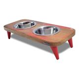 Comedouro Alto Duplo Inox Pet Cachorro Gato Ração Rústico - Tomtom pet