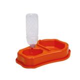 Comedouro Bebedouro Duplo Automático Cães Laranja - Nova