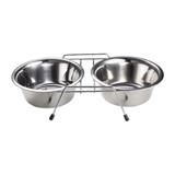 Comedouro Bebedouro Duplo Inox Suporte Cães Gatos - 240ml - American pets