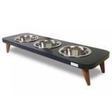 Comedouro Bebedouro Triplo Mdf Pet Cachorro Gato Ração Preto - Tomtom pet