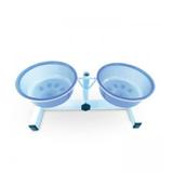 Comedouro Duplo Ajustável Altura Regulável Para Cães Médio Azul - Pet injet