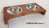 Comedouro Pet HG modelo 1 com 2 tigelas de 400 ml em Inox - House garden madeira