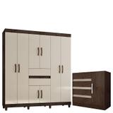Cômoda 8000 e Guarda Roupa Casal 1950 Imbuia Baunilha Araplac