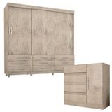 Cômoda 8000 e Guarda Roupa Casal 3900 Avelã Madeirado Flex -Araplac