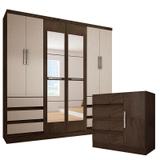 Cômoda 8000 e Guarda Roupa Casal 4177 Imbuia Baunilha Araplac