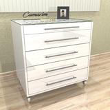Comoda Moderna Tampo De Vidro E Porta Joia Branco - Puxador Haste - Com04 BRANCO BRILHANTE - Camarim móveis
