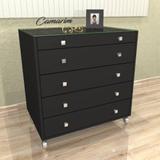 Comoda Moderna Tampo De Vidro E Porta Joia Branco - Puxador Quadrado - Com04 PRETO - Camarim móveis
