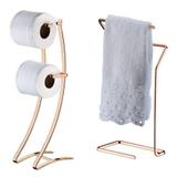 Conjunto 01 Suporte para papel higiênico de chão duplo 01 porta toalha de Bancada Rose Gold - Future