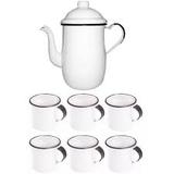 Conjunto 1 Bule Esmaltado Tradição 1,25L Branco com 6 Xícaras 70Ml Metallouça
