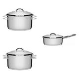 Conjunto 2 Caçarolas 1,8L, 3,6L e Panela 2,9L Tramontina 403223 Prata