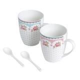 Conjunto 2 canecas c/ colher de porcelana 340ml Lyor