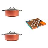 Conjunto 2 Panelas Avulsas com Tampa 2,7L e 4,7L e Faqueiro 42 Peças MadeiraMadeira Cromado/Laranja - Brinox