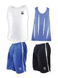 Conjunto 2 Shorts Preto e Azul, Regata Branca e Regata Azul Dryfit - Alpha Dry - Mundo Alpha
