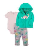 Conjunto 3 Peças Carters Inverno Menina Dino Verde