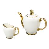 Conjunto 3 Peças para Café de Porcelana Super White Charme Lyor Branco/Dourado