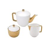 Conjunto 3 peças para chá de porcelana branca e dourada Vera Wolff - 17454