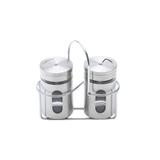 Conjunto 3 peças saleiro e pimenteiro de aço inox e vidro com suporte Pointer Bon Gourmet - 25794