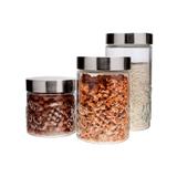 Conjunto 3 Potes de Vidro com Tampa Inox Frutas Euro