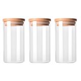 Conjunto 3 Potes Hermético Vidro Tampa de Madeira 380ml - Nova