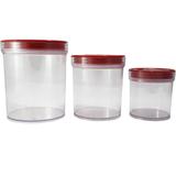 Conjunto 3 Potes Tampa Hermética Para Mantimentos Acrílico Vermelho - Zanline