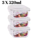 Conjunto 3 Potes Vidro Hermético Tampa Mantimentos 520ml - Casa linda