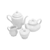 Conjunto 4 Peças de Chá de Porcelana Alto Relevo Completo Açucareiro Leiteira Chaleira e Cafeteira Rojemac