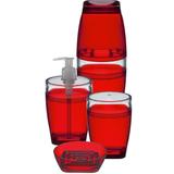 Conjunto 4 Peças Pia Banheiro Porta Escova Sabonete Algodão Vermelho - Future