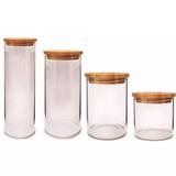 Conjunto 4 Pote Herméticos Bambu Vidro 1l 450ml 1650ml 700ml - Yoi