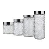 Conjunto 4 Potes de Vidro com Tampa Inox Rattan Euro