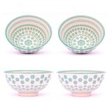 Conjunto 4 Tigelas Bowl Cumbuca Decorado 300ml Floral Verde - Santa cecilia