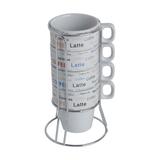 Conjunto 4 xícaras de café de porcelana com suporte em inox Flavors 220ml - Bon gourmet
