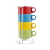 Conjunto 4 Xícaras de Chá de Porcelana 200ml Colorido com Suporte - Rojemac
