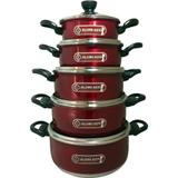 Conjunto 5 peças Caçarola Vermelha com tampa de Vidro - Alumi-aço