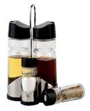 Conjunto 5 peças galheteiro de vidro com tampa de plástico e suporte de aço inox Donatello Bon Gourmet - 26893