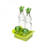 Conjunto 5 Peças Galheteiro de Vidro Lyor Transparente/Verde