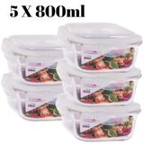 Conjunto 5 Pote Vidro Hermético Marmita Tampa 4 Travas 800ml - Casa linda