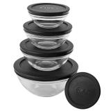 Conjunto 5 Potes de Vidro Redondos Tampa Preta Euro