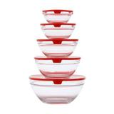 Conjunto 5 Potes De Vidro Transparente E Tampa De Plástico Vermelho Bon Gourmet - Coisaria