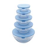 Conjunto 5 potes vidro com tampa plástica azul Rojemac
