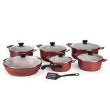 Conjunto 6 Panelas Forno Fogão Premium Revestidas em Cerâmica Antiaderente e Alum. Fundido Vermelha - Aluminios j.r