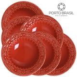 Conjunto 6 pratos fundos Esparta vermelho 22cm Porto Brasil